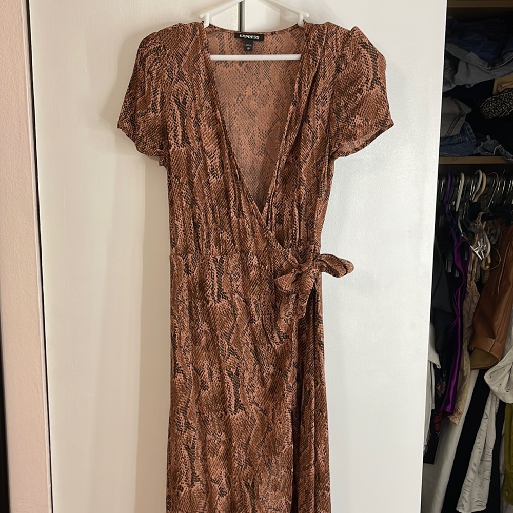 EXPRESS Snake skin wrap around midi dress size XS